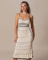 The Beige Scalloped Pointelle Knit Midi Dress