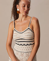 The Beige Scalloped Pointelle Knit Midi Dress