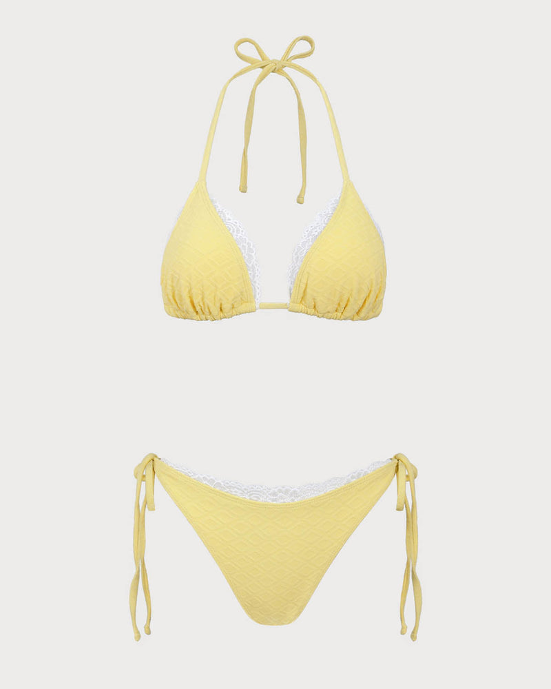 White Contrasting Lace Bikini Set