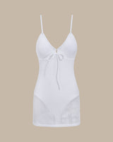 Beige V-Neck One-Piece Swimsuit