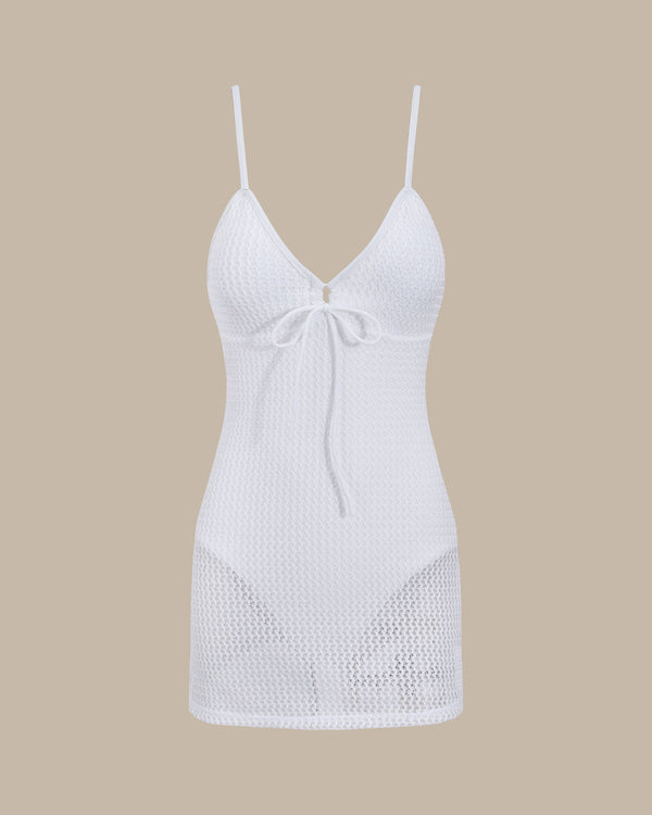 Beige V-Neck One-Piece Swimsuit