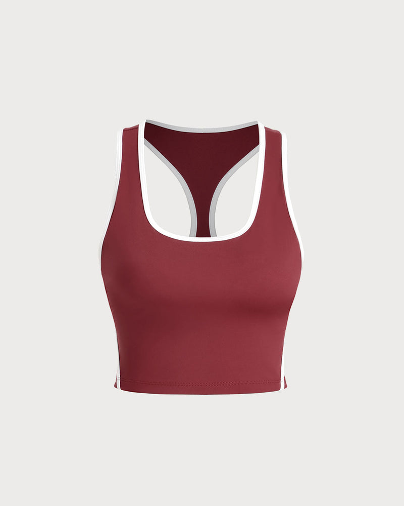Red Scoop Neck Yoga Tank Top - Light Support