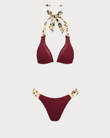 Burgundy Contrast Crochet Bikini Set