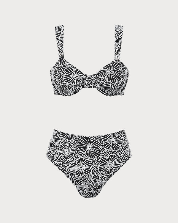 Black Flower Underwire Bikini Set