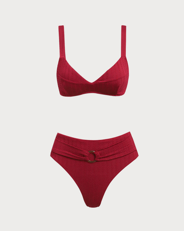 Red Square Neck O-Ring Bikini Set
