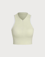 Apricot Round Neck Zipper Yoga Tank Top - Light Support