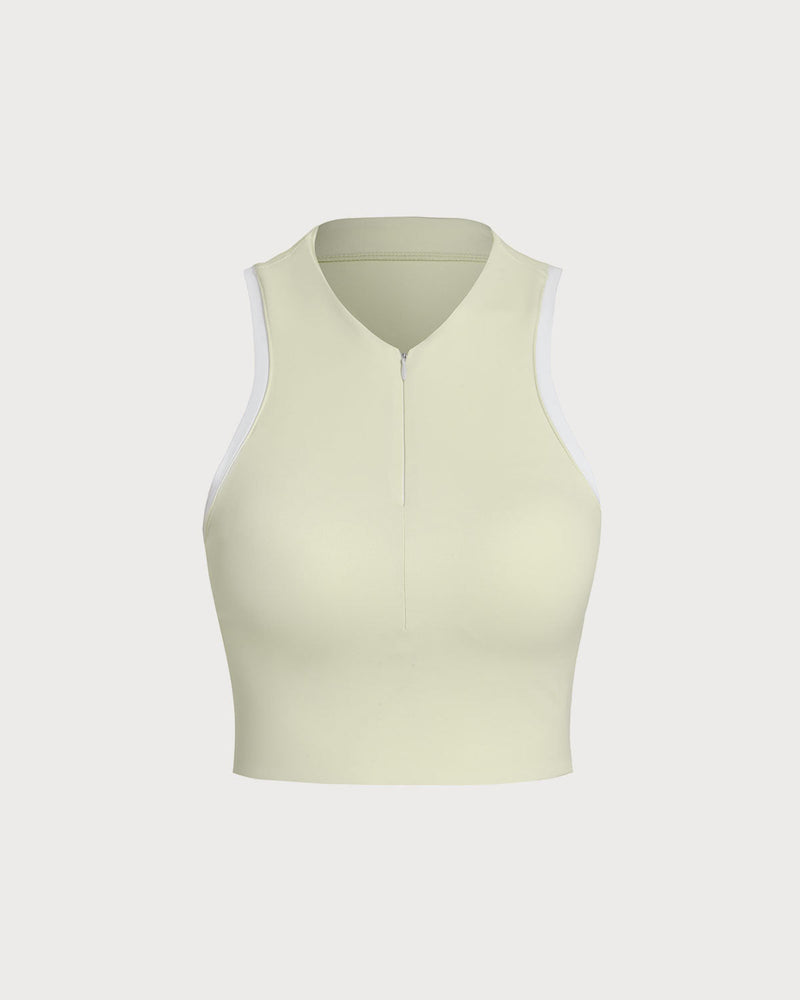 Apricot Round Neck Zipper Yoga Tank Top - Light Support