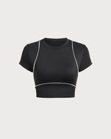 Black Round Neck Yoga Short Sleeve Top - Light Support