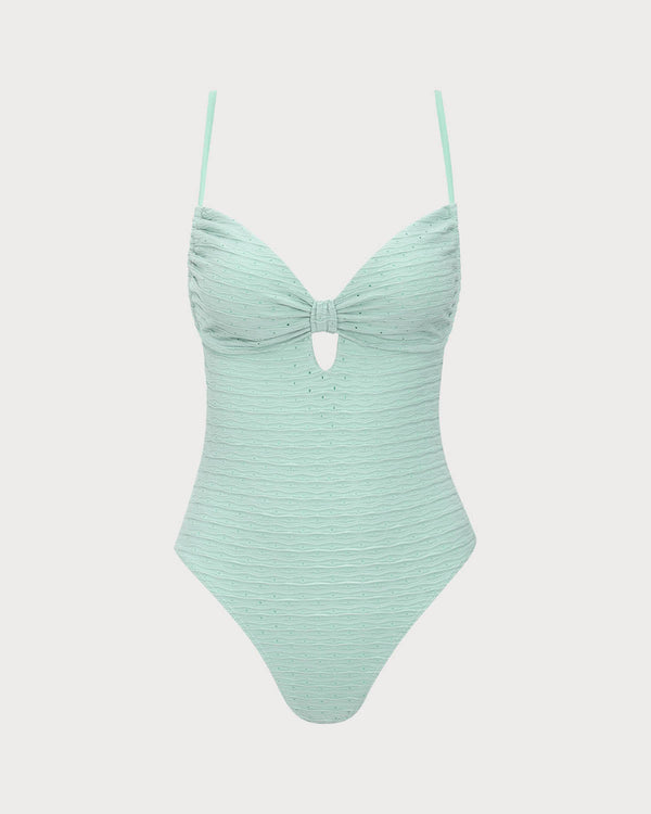 Cyan Cutout Pleated One-Piece Swimsuit