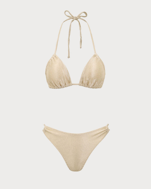 Apricot Textured Glitter Bikini Set