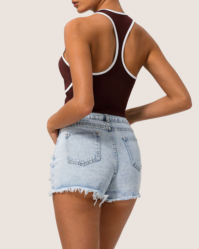 Brown Scoop Neck Yoga Tank Top - Light Support