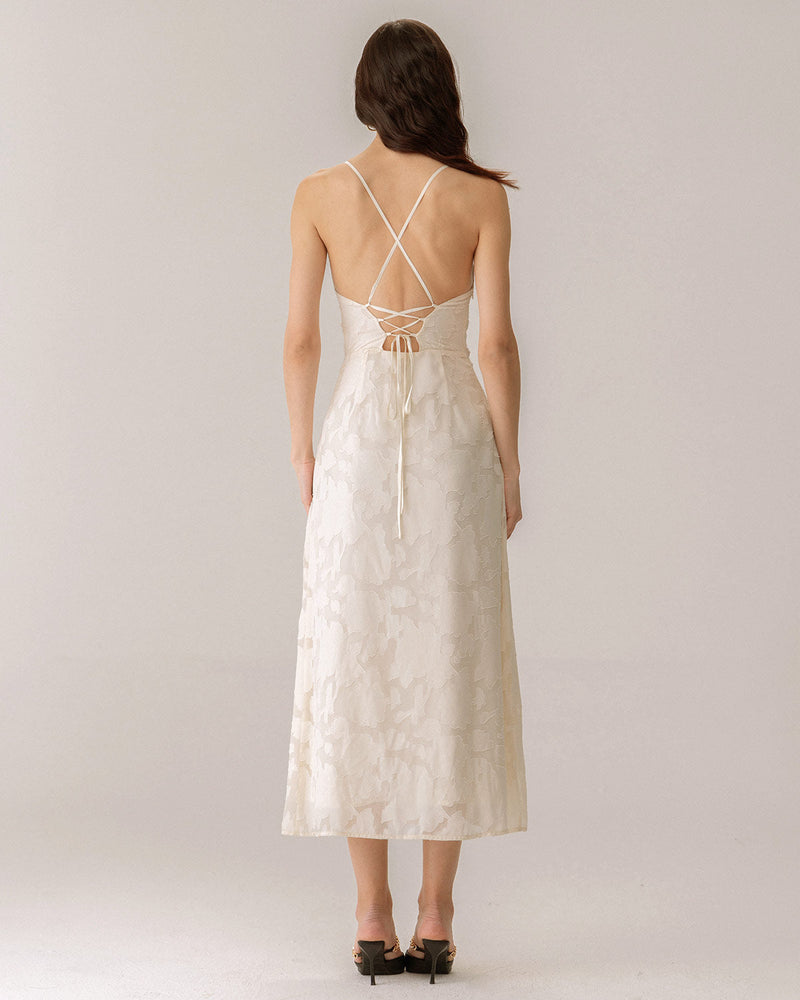 Apricot Jacquard Corset Slip Maxi Dress