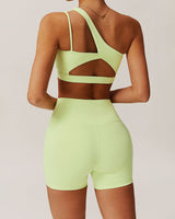Green Cropped One Shoulder Yoga Cami Top - Light Support