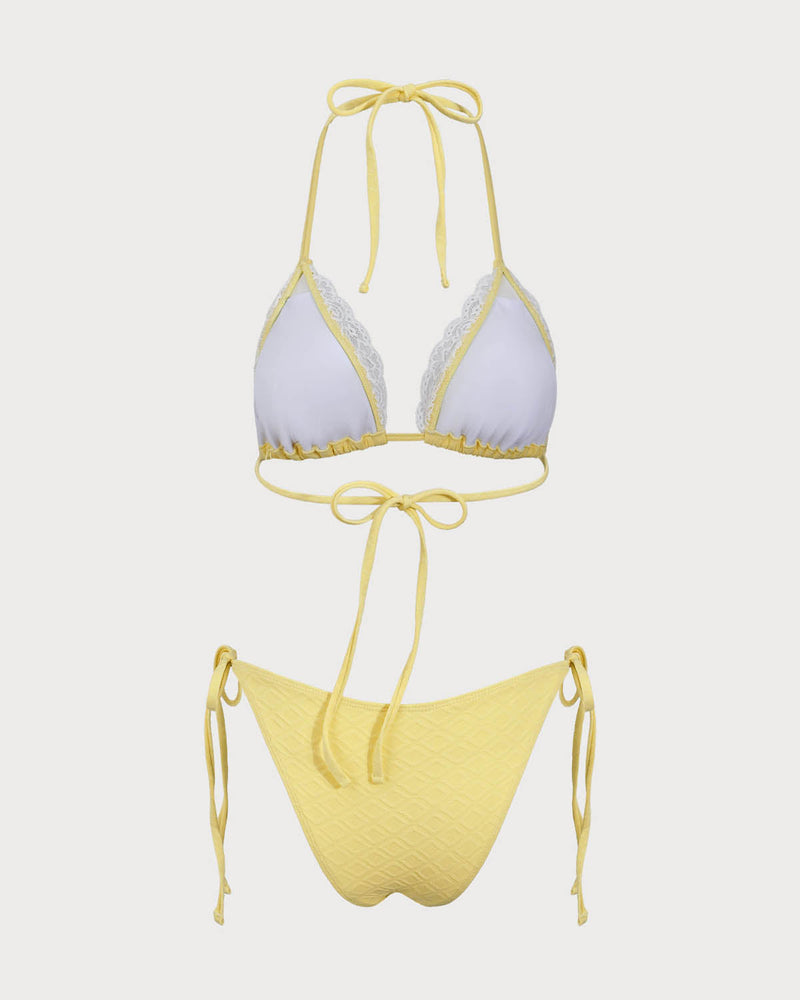 White Contrasting Lace Bikini Set