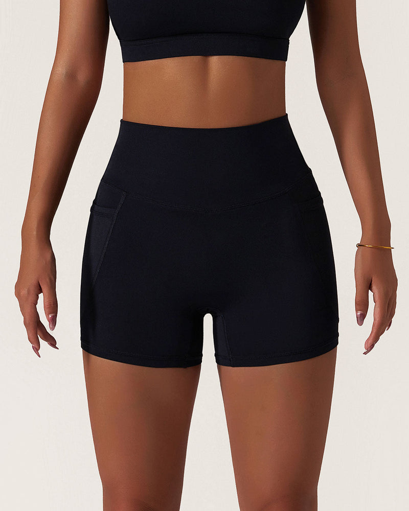 Black Pocket High Waisted Yoga Shorts
