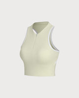 Apricot Round Neck Zipper Yoga Tank Top - Light Support