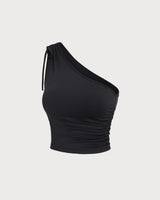 Black One Shoulder Yoga Tank Top