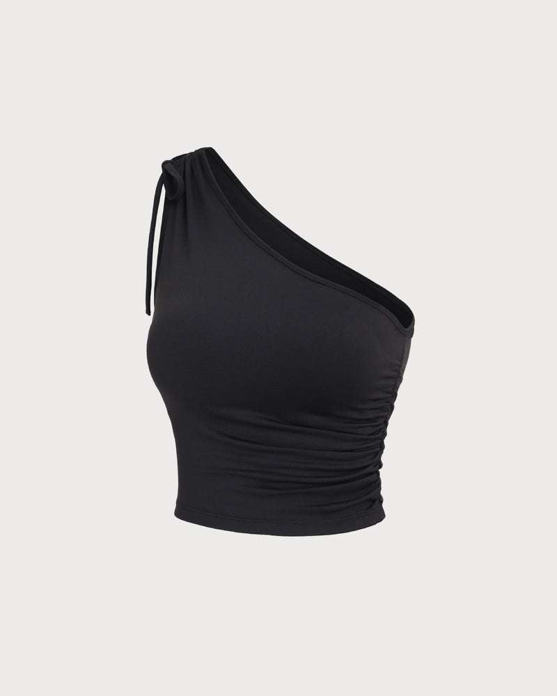 Black One Shoulder Yoga Tank Top