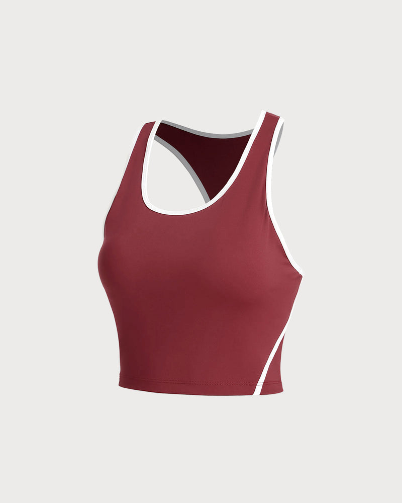 Red Scoop Neck Yoga Tank Top - Light Support