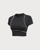 Black Round Neck Yoga Short Sleeve Top - Light Support