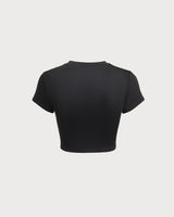 Black Round Neck Yoga Short Sleeve Top - Light Support