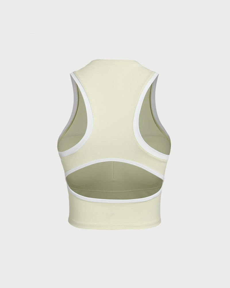 Apricot Round Neck Zipper Yoga Tank Top - Light Support