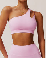 Pink Cropped One Shoulder Yoga Cami Top - Light Support