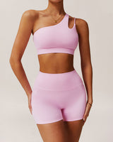 Pink Cropped One Shoulder Yoga Cami Top - Light Support