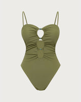 Green Ruched Cutout One-Piece Swimsuit