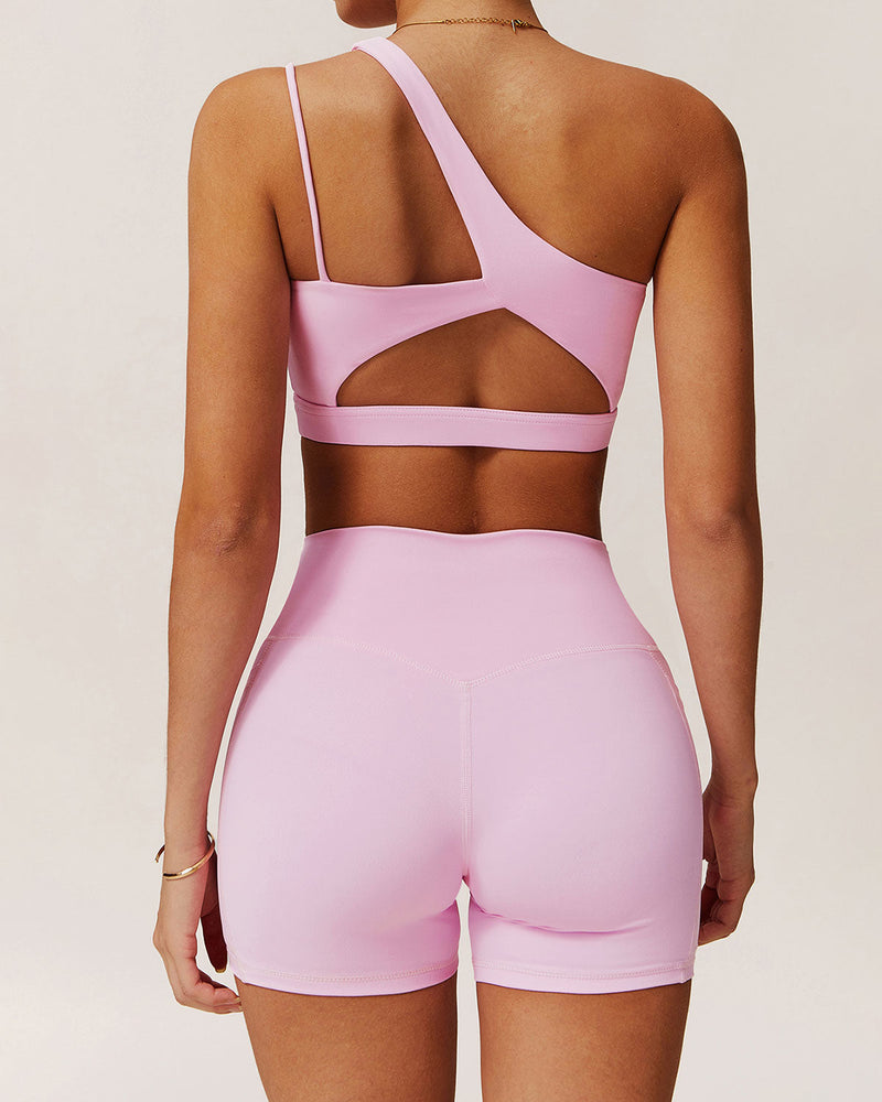 Pink Cropped One Shoulder Yoga Cami Top - Light Support