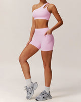 Pink Cropped One Shoulder Yoga Cami Top - Light Support