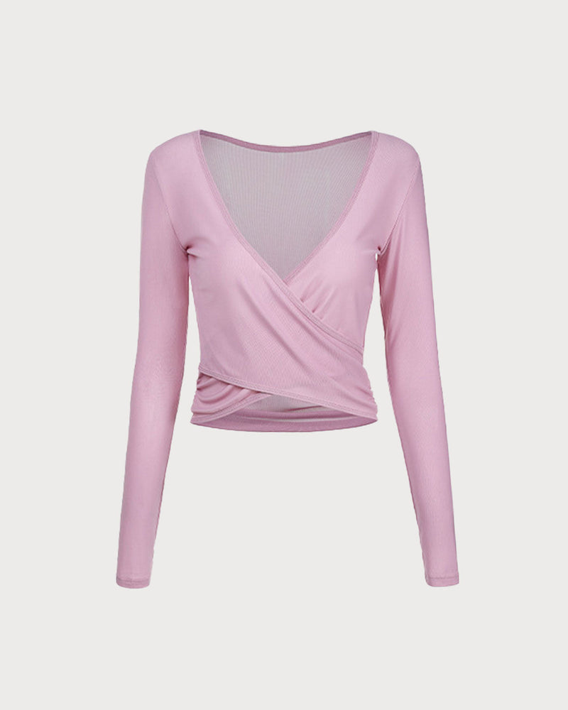 Pink Surplice Long Sleeve Cover-up - Light Support