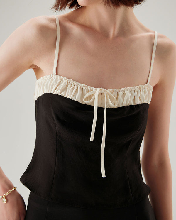 Black Contrast Ruched Cami Top