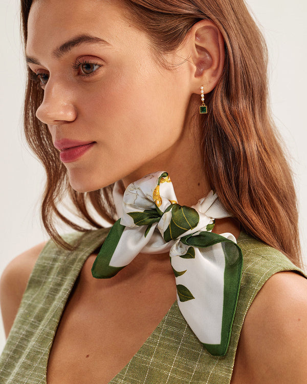 White Floral Satin Scarve