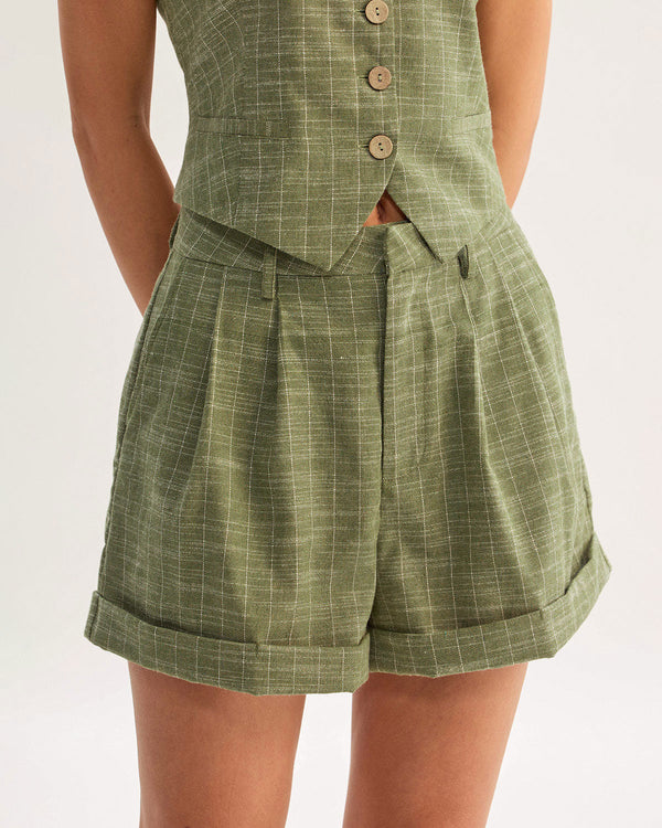 Green Striped Pocket Shorts