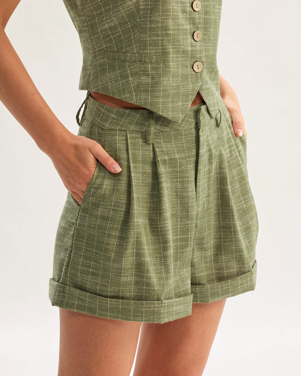 Green Striped Pocket Shorts