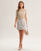 Blue Floral Textured A-Line Mini Skirt