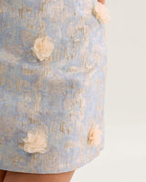 Blue Floral Textured A-Line Mini Skirt
