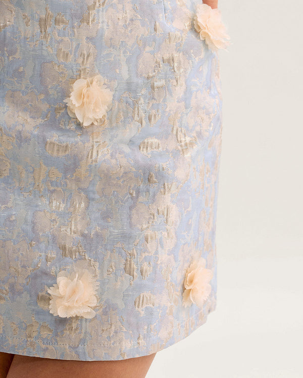 Blue Floral Textured A-Line Mini Skirt