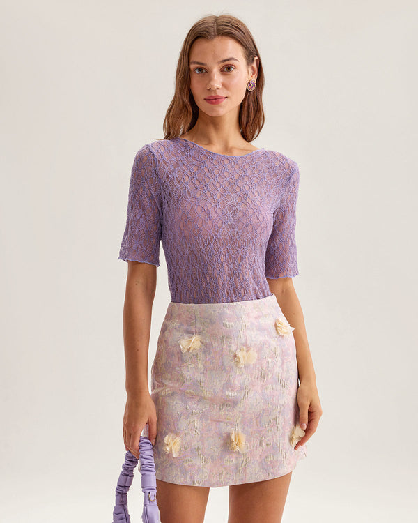 Pink Floral Textured A-Line Mini Skirt