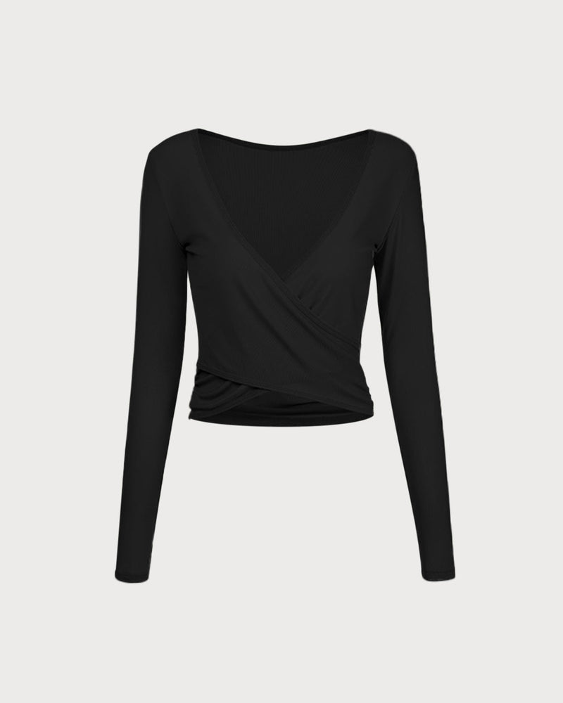 Black Surplice Long Sleeve Cover-up - Light Support