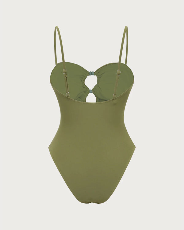 Green Ruched Cutout One-Piece Swimsuit