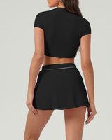 Black Round Neck Yoga Short Sleeve Top - Light Support