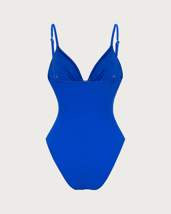 Blue V Neck O-Ring One-Piece Swimsuit