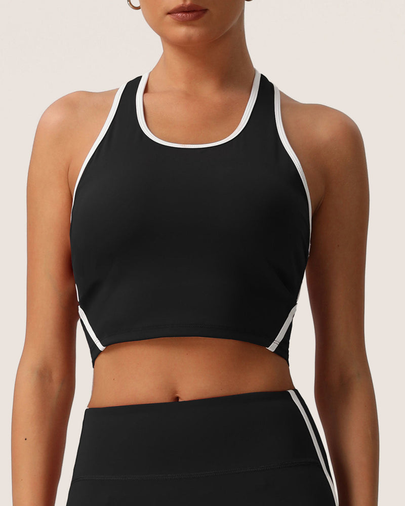 Black Scoop Neck Yoga Tank Top - Light Support