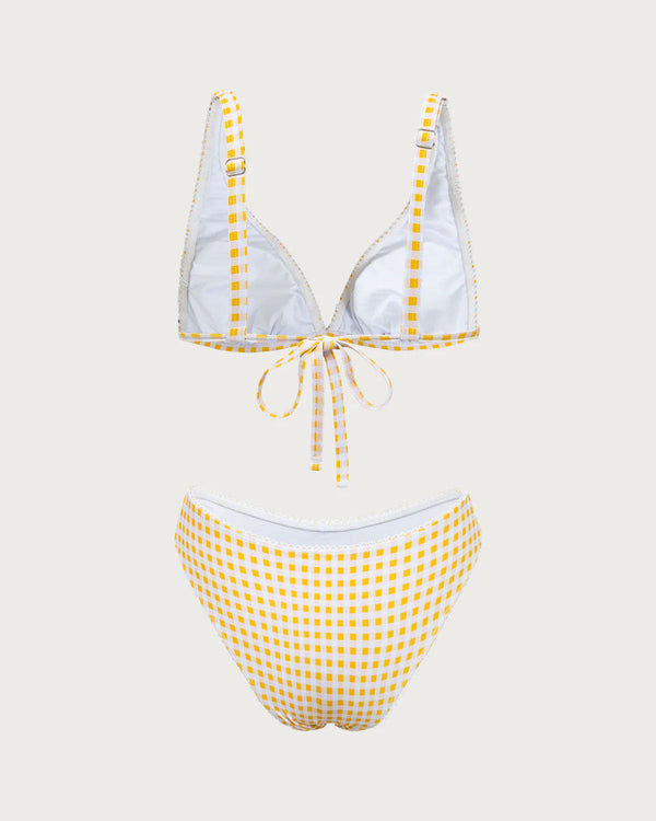 Yellow Plaid Triangle Bikini Set