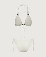Beige Cut Out Beaded Bikini Set