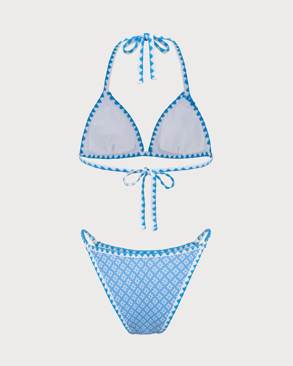 Blue Embroidered Lace Vintage Bikini Set
