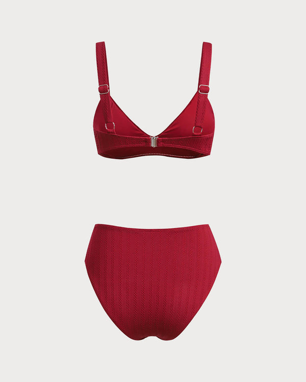 Red Square Neck O-Ring Bikini Set