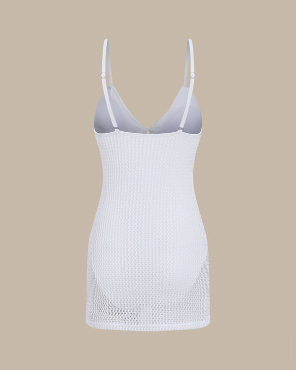 Beige V-Neck One-Piece Swimsuit